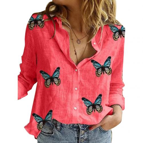 Long Sleeve Butterflies Print Single-breasted Office Shirt Blouse freeshipping - Tyche Ace