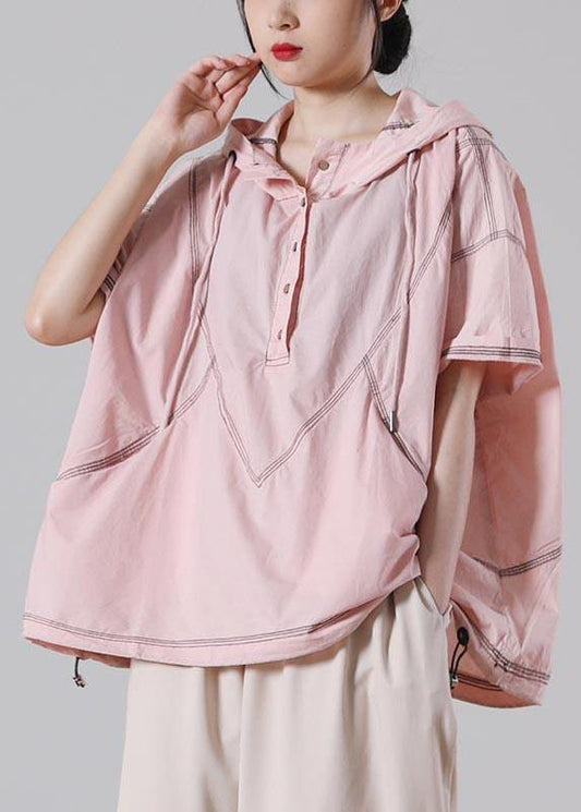 Italian Pink hooded Cotton Shirt Summer - SooLinen